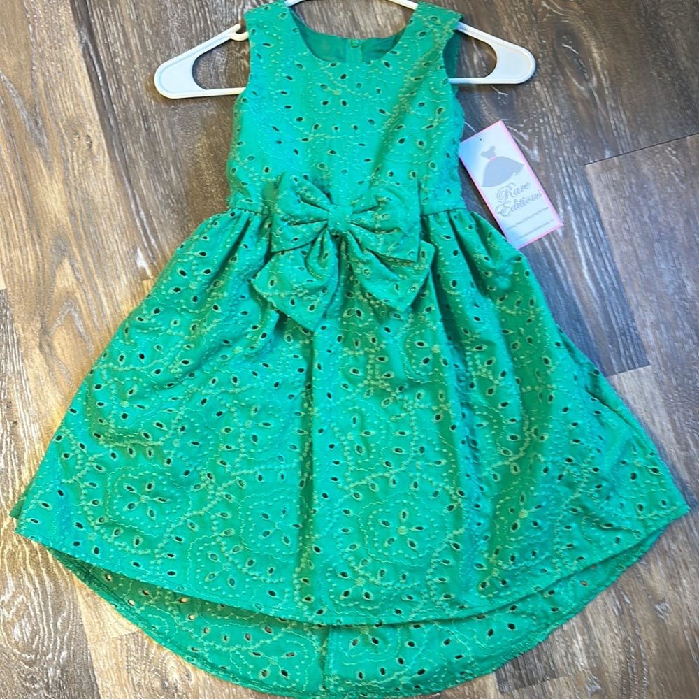 Brand new green eyelet detail bow dress